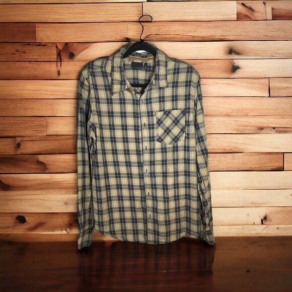 Hurley Mens Large Yellow Button Down Casual Long Sleeve Collared Shirt - Picture 1 of 9